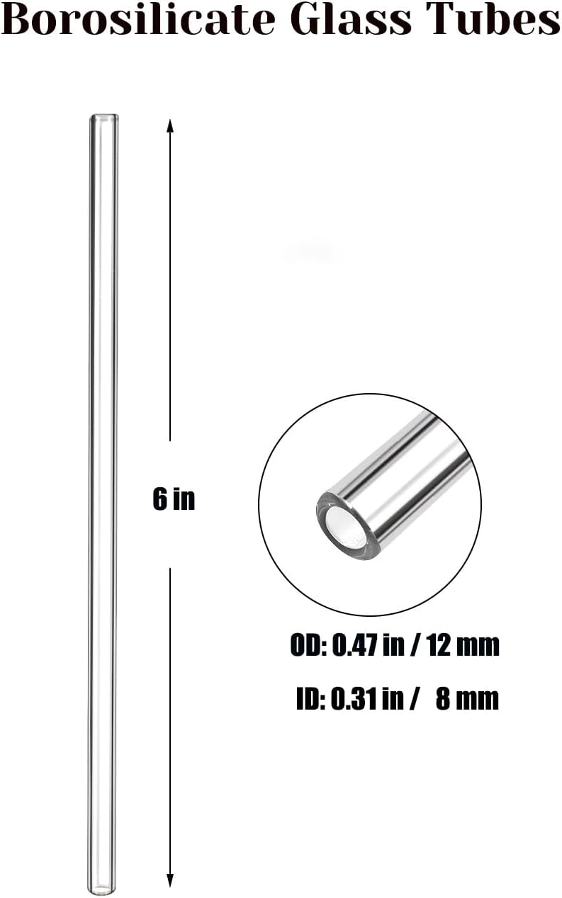 LIFEHIM 6-Inch Borosilicate Glass Tube, 12mm OD x 2mm Thick, Clear Glass Tubes for Lab, DIY, Art, Science Experiments, 8-Pack with 2 Brushes, Heat-Resistant, Safe for Blowing, Crafting - Image 2